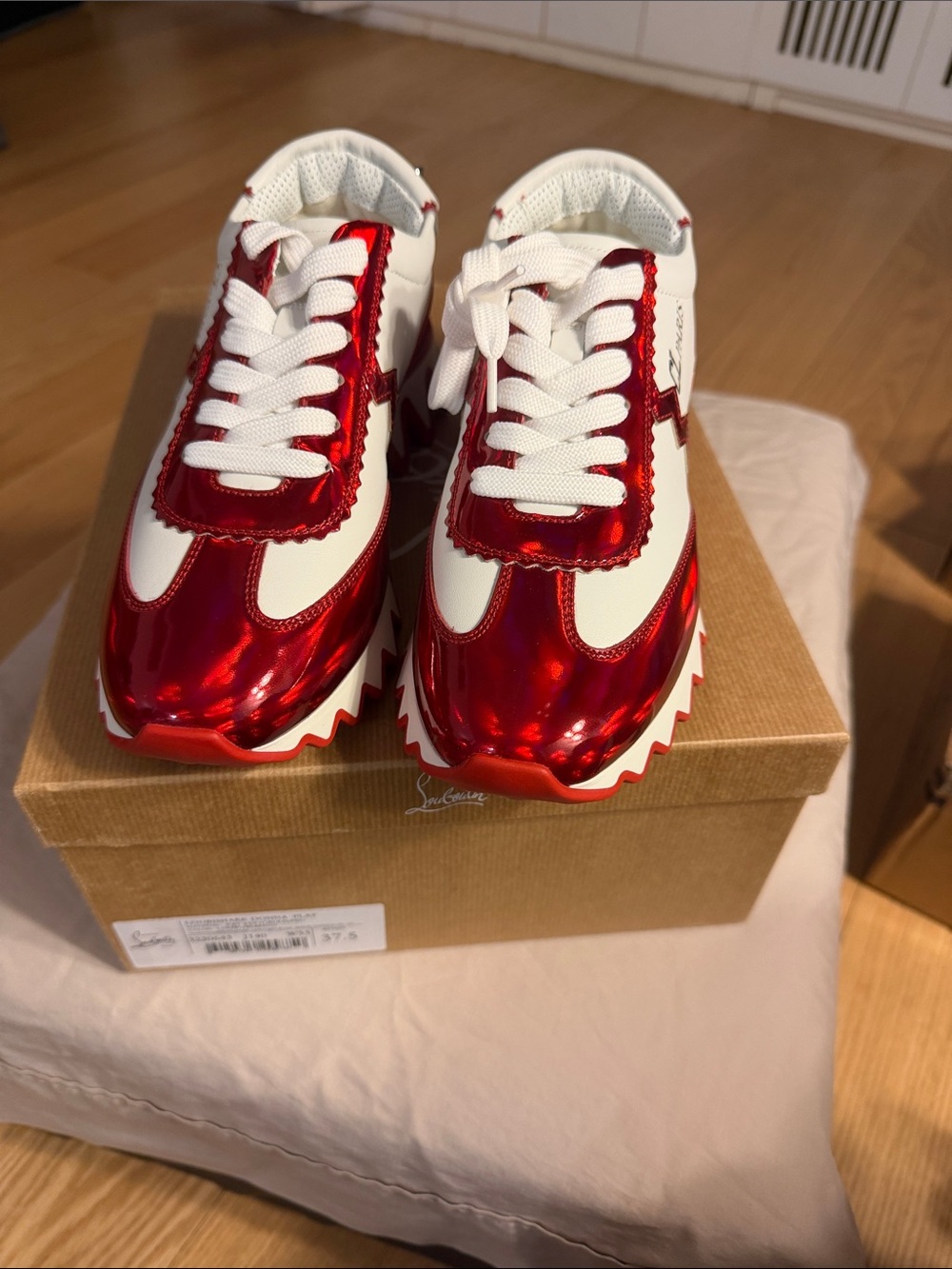 Christian Louboutin Women’s Red & White Metallic Sneakers